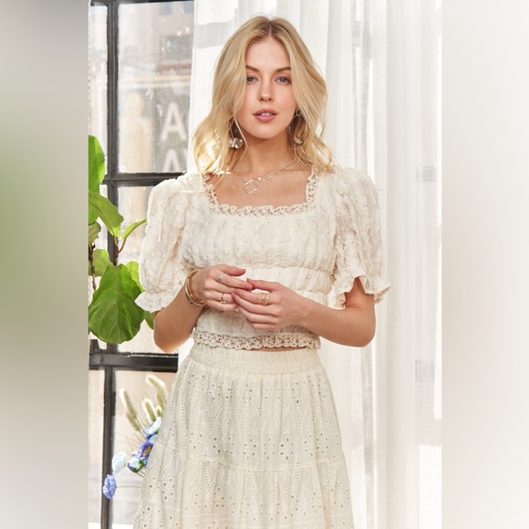 ADORA Lace Smocked Waist Peasant Top - Picture 11 of 16